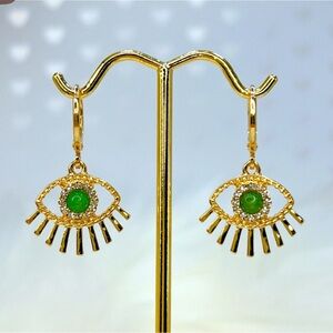 Gold and Green Eye Earrings NWT